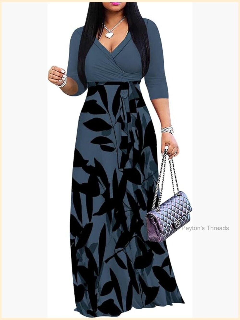 Plus Size Maxi Dress with Pockets V Neck Flowy Maternity Tea Long Sleeve